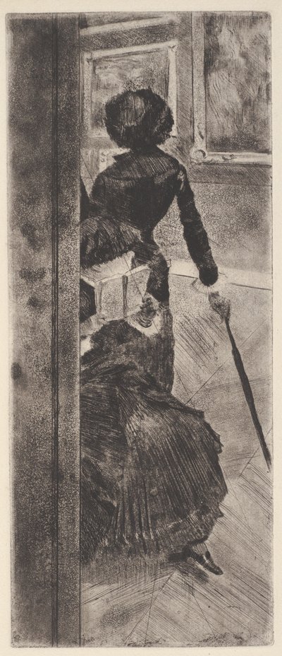 Au Louvre: La Peinture (Mary Cassatt) (gravura e aquatint) de Edgar Degas