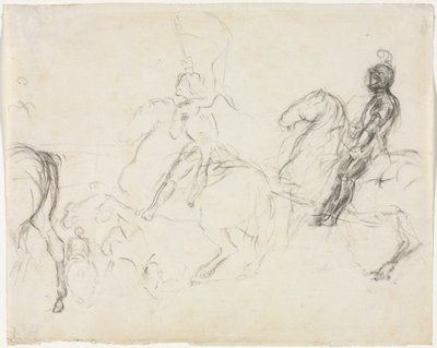 Cena de batalha com figuras blindadas a cavalo (reto) de Edgar Degas