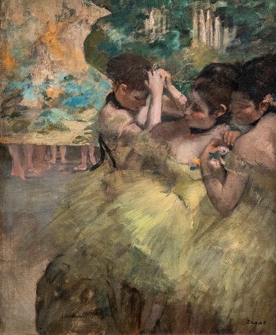Nos bastidores (também conhecidos como "Yellow Dancers"). 1874-1876. Óleo sobre tela. de Edgar Degas