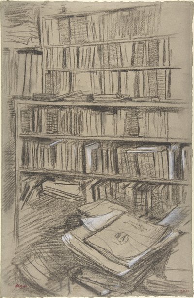 Estantes de livros, estudo para «Edmond Duranty» de Edgar Degas