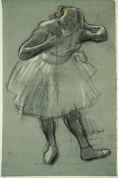 Dobragem de dançarinos para a frente de Edgar Degas