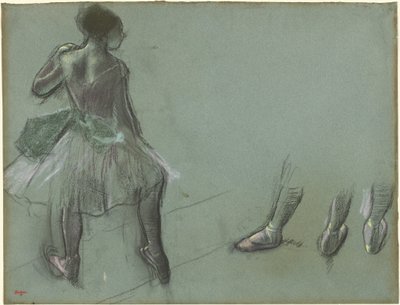 Dançarino visto de trás e três estudos de pés, c. 1878. de Edgar Degas