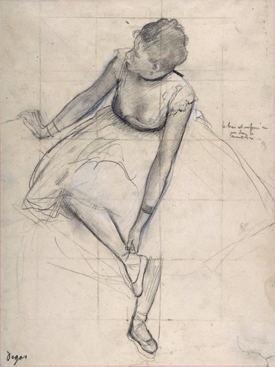 Dançarina ajustando seu sapato (bailarina). Desenho de Edgar Degas (1834-1917) New York City. Museu Metropolitano de Arte. de Edgar Degas