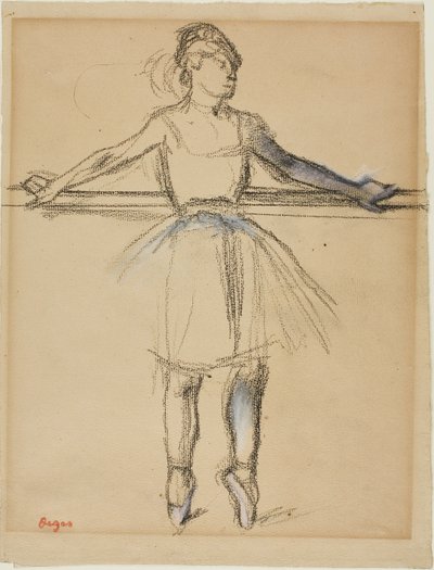 Bailarino no Bar (em Point), c.1885 (carvão vegetal com pastel e estompe em papel bronzeado) de Edgar Degas