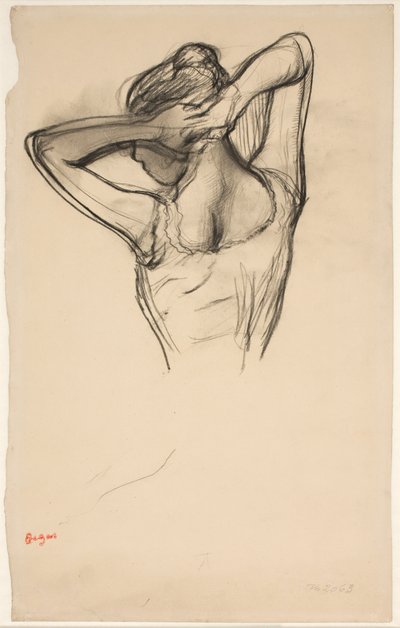 Bailarina, meio corpo, braços cruzados atrás da cabeça, c.1890 (lápis sobre papel) de Edgar Degas