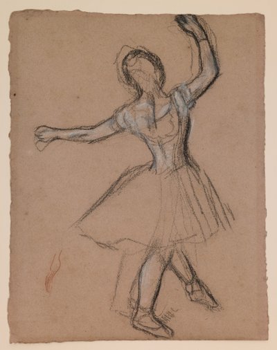 Bailarina no palco e em movimento, c.1880-85 (giz branco, preto e vermelho) de Edgar Degas