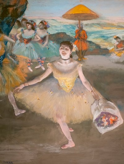 Dançarina com um bouquet salutar (detalhe). 1878. Pastel sobre papel de velino maroufle sobre tela. de Edgar Degas