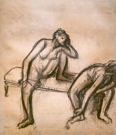 Dançarinos em repouso. Por volta de 1900. Carvão vegetal sobre colas de papel em papelão. de Edgar Degas