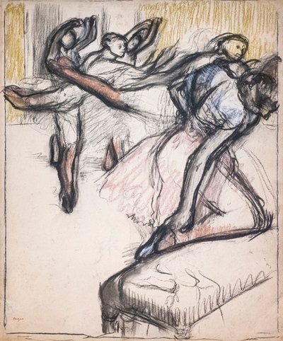 Dançarinos a praticar no foyer da Ópera. Por volta de 1890. Pastel e carvão vegetal sobre papel. de Edgar Degas