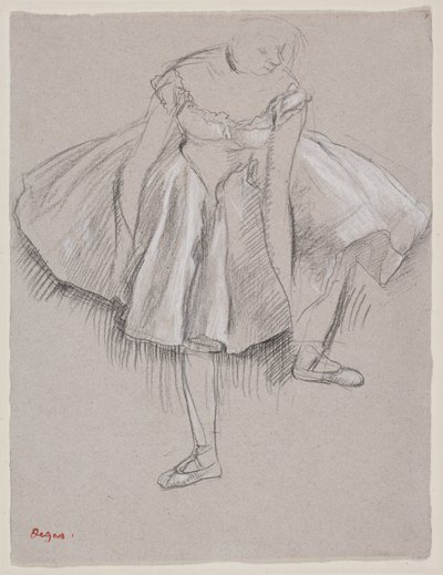 Danseuse rajustant filho chausson, início da década de 1880 (carvão e pastel sobre papel) de Edgar Degas