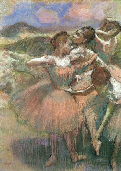Quatro dançarinos no palco (pastel) de Edgar Degas
