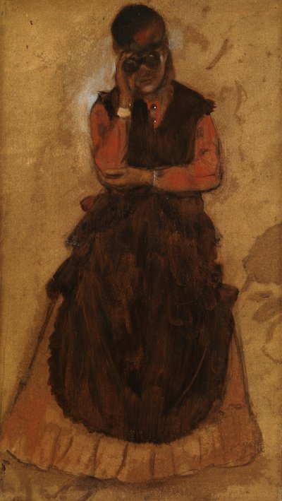 Rapariga a olhar através de óculos de ópera (óleo sobre painel) de Edgar Degas