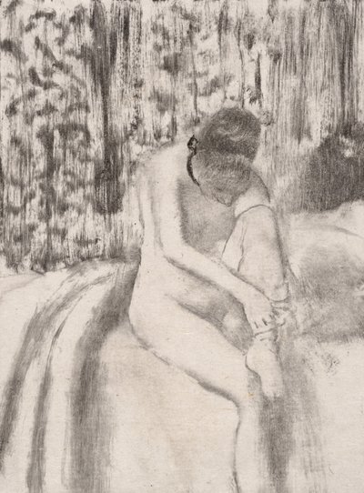 Garota calçando suas meias, 1876-77. de Edgar Degas