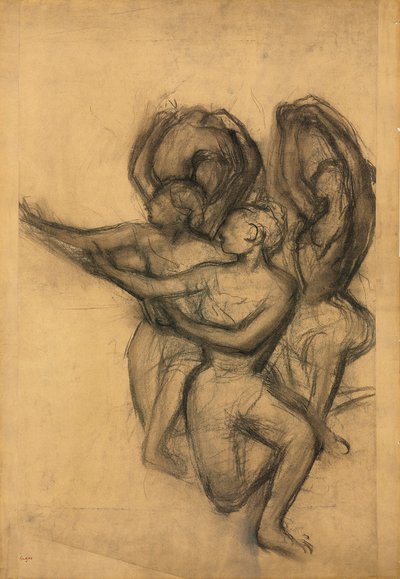 Grupo de dançarinos, c.1895-1900 (carvão sobre papel unido colocado a bordo) de Edgar Degas