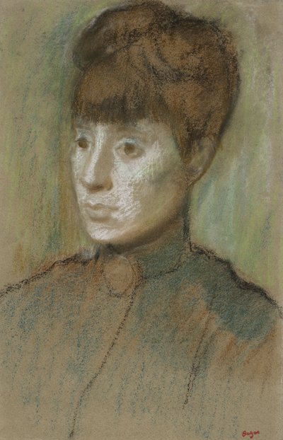 Cabeça de uma mulher, 1884 (pastel em papel tufado) de Edgar Degas
