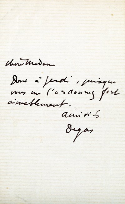 Carta do artista para Berthe Morisot (1841-95) de Edgar Degas
