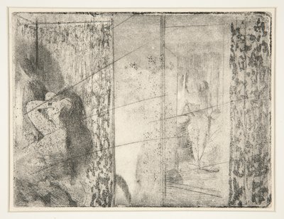 Loges d&39;Actrices (Vestiários das Atrizes), c.1875 (gravura e tinta) de Edgar Degas