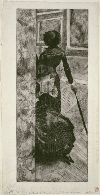 Mary Cassatt na Galeria de Pinturas do Louvre, 1879-80 de Edgar Degas