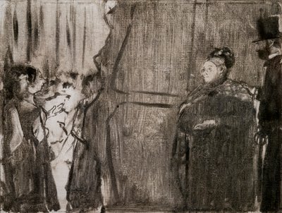 Conheça Ludivic Halevy e Madame Cardinal nos bastidores. Por volta de 1876-1877. Monotipo tem tinta preta. de Edgar Degas