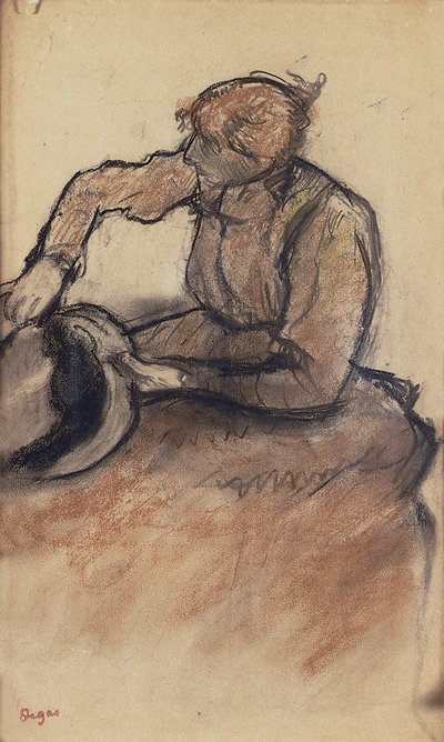 Milliner aparando um chapéu, c.1898 de Edgar Degas