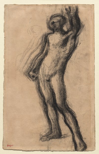 Homem nu em pé, com a mão esquerda levantada, c. 1900. de Edgar Degas