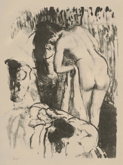 Mulher nua em pé, se enxugando, c.1891-92 (litografia em papel tecido) de Edgar Degas