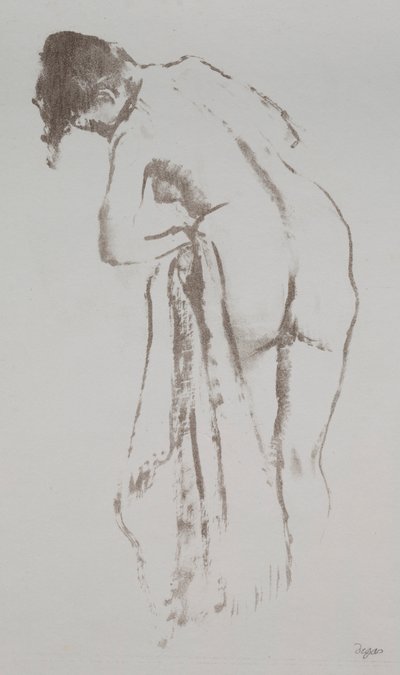 Mulher nua com toalha, de pé, 1891-92. de Edgar Degas