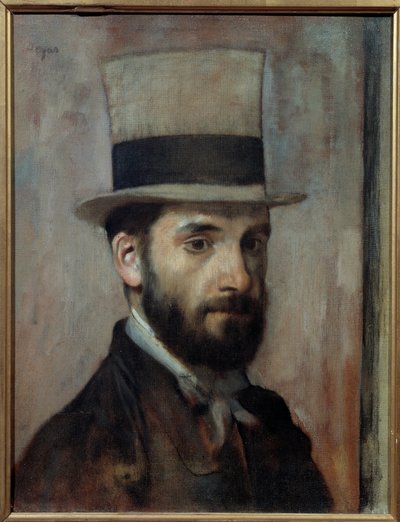 Retrato de Leon Joseph Florentin Bonnat (1833-1922) O pintor usa uma cartola. Pintura de Edgar Degas (1834-1917) 1863 Sol. 0,43x0,36 m Bayonne, Musee Bonnat - Retrato de Leão Joseph Florentin Bonnat (1833-1922). O artista veste uma cartola. Pintura b de Edgar Degas