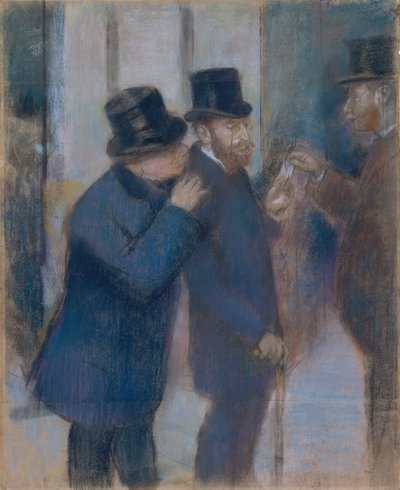 Retratos na Bolsa de Valores, c.1878-79 (pastel sobre papel, remendado e estendido sobre tela) de Edgar Degas