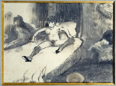 Descanse na cama Uma prostituta descansando em sua cama em um bordel. Pintura por Edgar Degas de Edgar Degas
