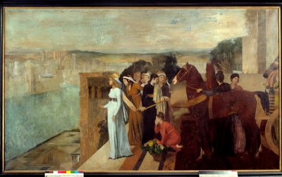 Semiramis construindo Semiramis da Babilônia (Semiramida), lendária rainha da Assíria e Babilônia, contempla nas margens do Eufrates a cidade que se tornará uma das Sete Maravilhas do Mundo. Pintura de Edgar Degas (1834-1917) 1861 Sol. 1,51x2,58 de Edgar Degas
