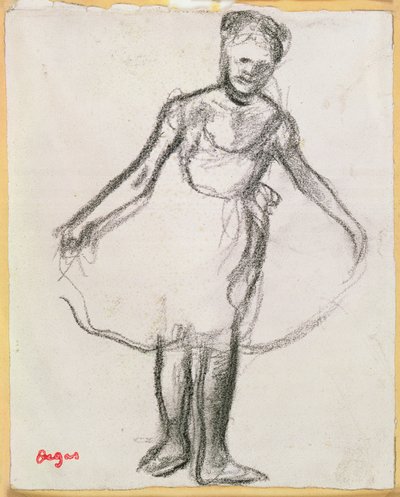 Dançarina em pé segurando tutu (carvão no papel) de Edgar Degas
