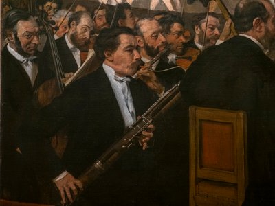 A Orquestra de Ópera (detalhe). 1870. Óleo sobre tela. de Edgar Degas
