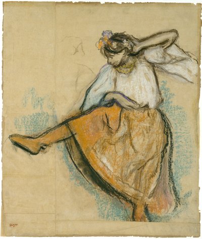 The Russian Dancer, c.1895 (pastel e carvão vegetal em papel comum colocado a bordo) de Edgar Degas