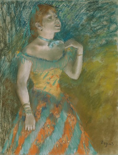 O cantor em verde, c.1884 (pastel em papel azul claro) de Edgar Degas
