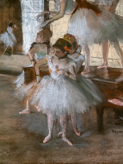 O lecão de dança (detalhe). Por volta de 1876. Pastel sobre colas de papel sobre cartão. de Edgar Degas