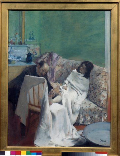 A pedicura Um médico examina os pés de uma jovem mulher. Pintura de Edgar Degas (1834-1917). 1873. Dim 0,61 x 0,46 m. Paris, Musee d