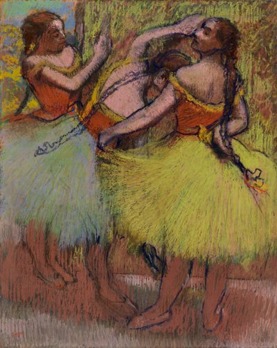 Três dançarinos com cabelo em tranças de Edgar Degas