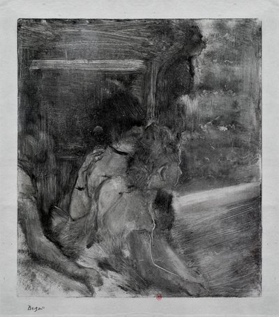 Para o teatro. Por volta de 1878. Monotipo tem tinta preta da China. de Edgar Degas