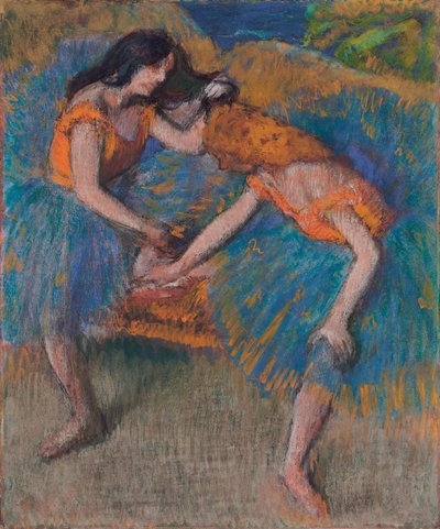 Dois dançarinos com corpetes amarelos, c.1902 de Edgar Degas