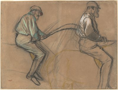 Dois estudos de um jóquei, c.1884 (giz, carvão e pastel sobre papel marrom) de Edgar Degas