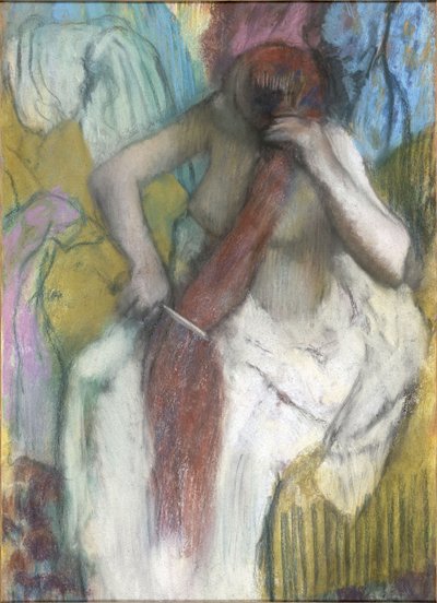 Mulher, penteando, dela, cabelo de Edgar Degas