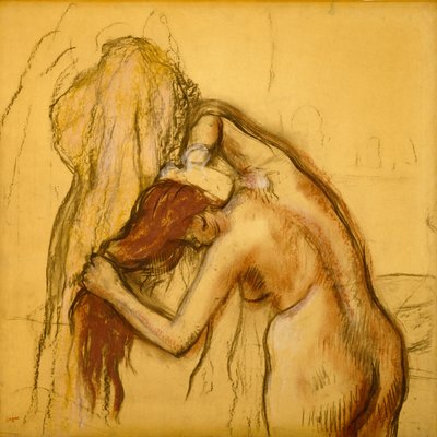 Woman Drying Herself, c.1905 (carvão e pastel sobre papel vegetal colocado no papel) de Edgar Degas