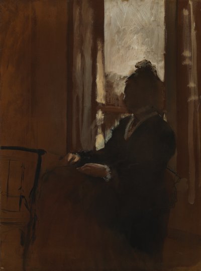 Mulher em uma janela, c.1871-2 (óleo sobre papel em linho) de Edgar Degas