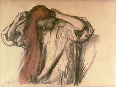 Mulher penteando o cabelo (carvão e pastel) de Edgar Degas