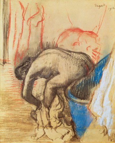 Mulher secando sua perna esquerda de Edgar Degas