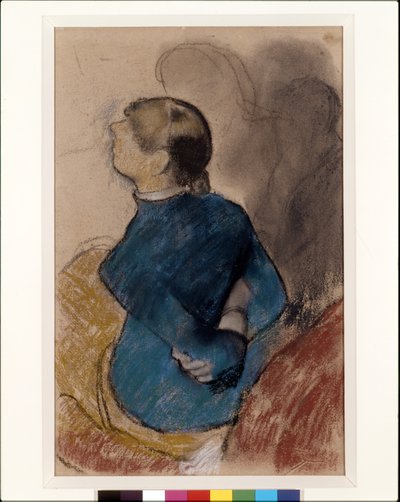 Young Woman In Blue (pastel sobre carvão vegetal sobre papel vegetal) de Edgar Degas