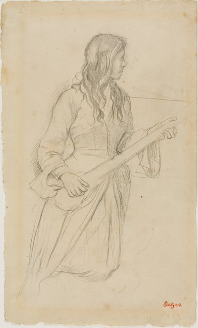 Mulher jovem tocando bandolim, estudo para o retrato de Mlle. Fiocre no ballet "La Source" de Edgar Degas