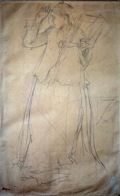 Jovem Mulher Cantando Desenho na Mina Principal de Edgar Degas (1834-1917) Paris do século XIX, Museu do Louvre de Edgar Degas