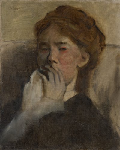 Jovem mulher com a mão na boca, ca. 1875 de Edgar Degas